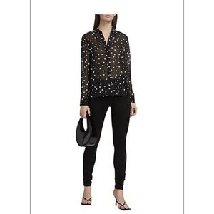L'Agence Holly Slim Semi Sheer Metallic Embroidered Dots Button Front Shirt XS